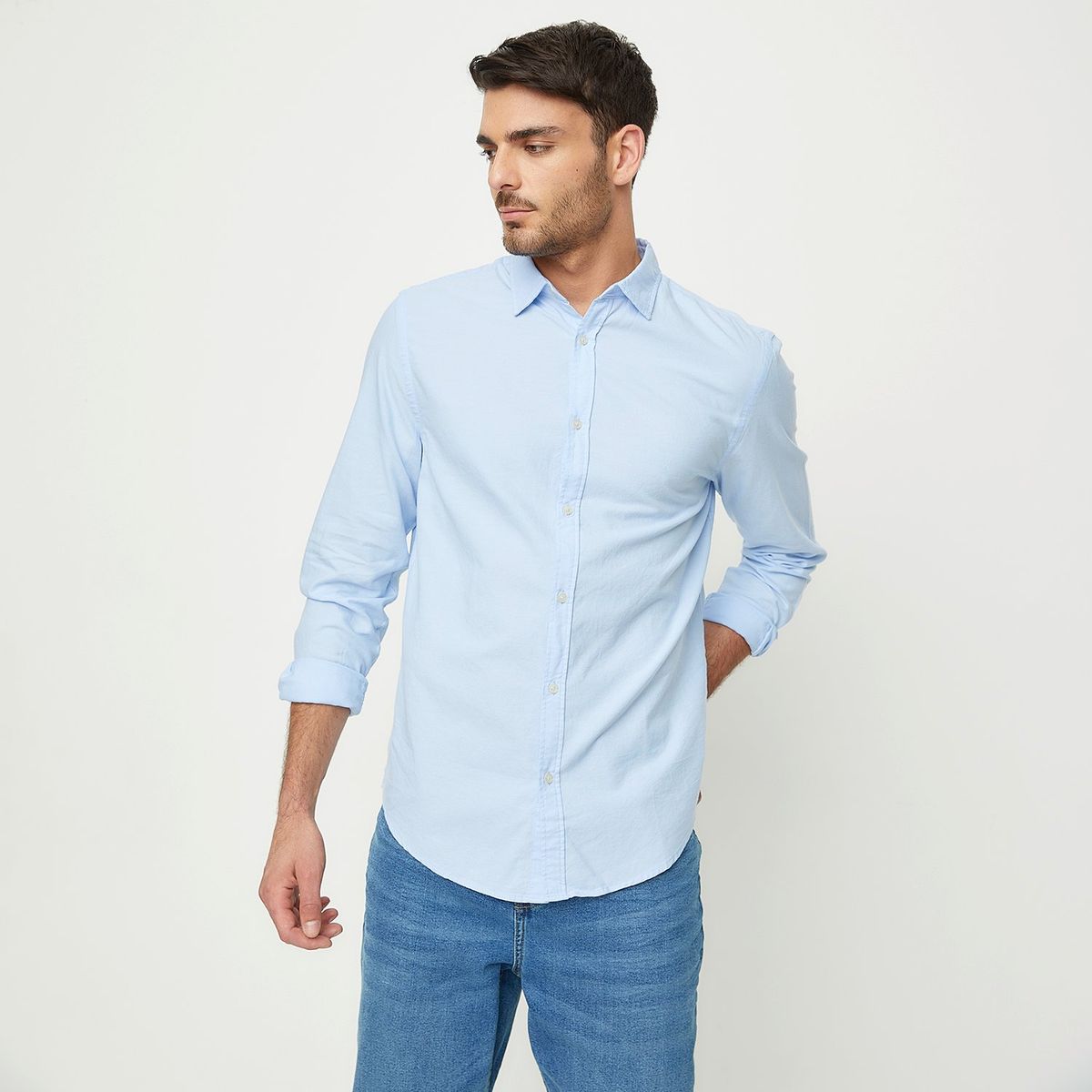 BASEMENT - Camisa Casual Manga Larga Algodón Hombre Basement
