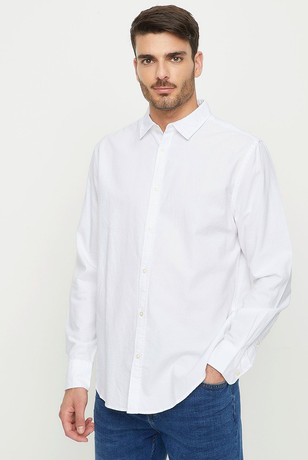 BASEMENT - Camisa Casual Manga Larga Algodón Hombre Basement