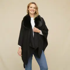 S COCCI - Poncho Cuello de Piel Mujer