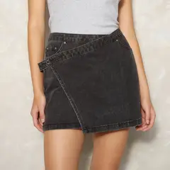 SYBILLA - Falda Corta Denim Mujer Tiro Alto Diseño Liso Algodón