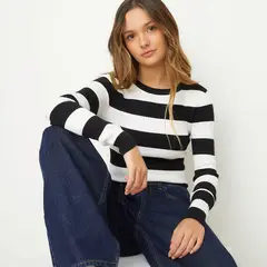 SYBILLA - Sweater Acanalado Mujer Manga Larga Casual