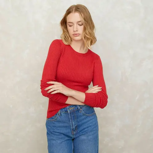 SYBILLA - Sweater Acanalado Mujer Manga Larga Casual