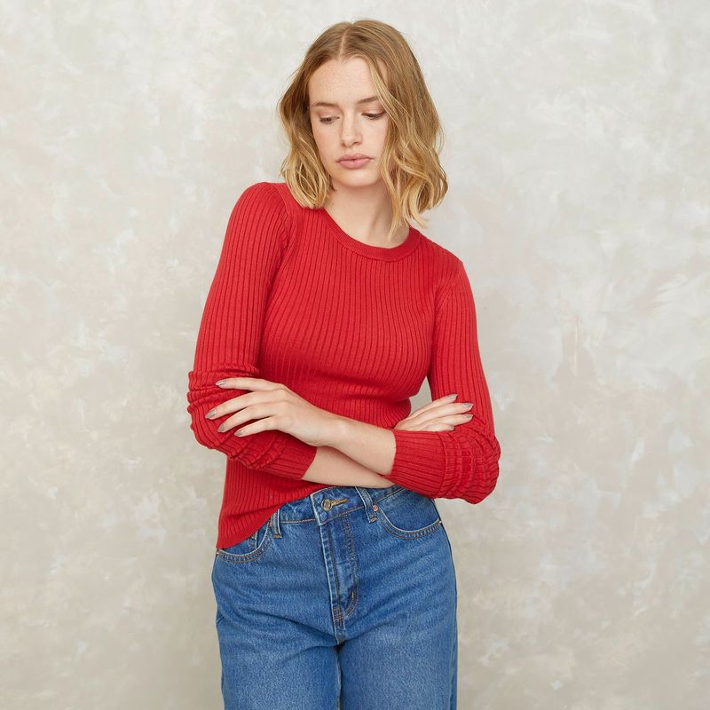 SYBILLA - Sweater Sybilla Acanalado Mujer Manga Larga Casual