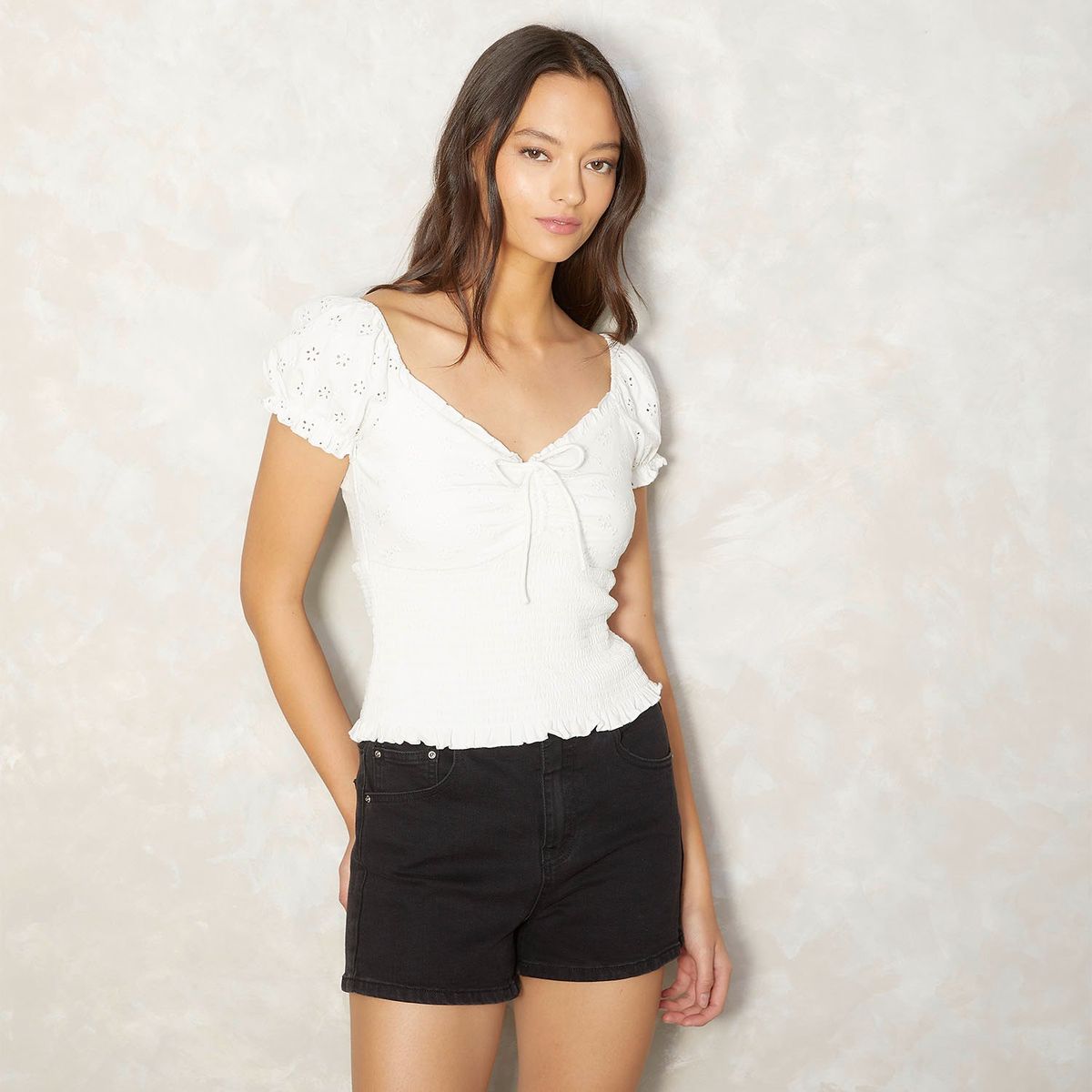 SYBILLA - Polera Sybilla Mujer Manga Corta Casual con Detalles