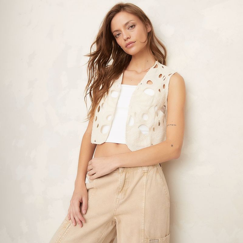 Blusa Americanino Mujer Sin Mangas Diseño Liso Casual con Calados