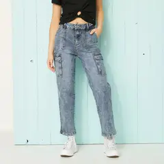 DOO AUSTRALIA - Jeans Cargo Mujer Tiro Alto Calce Urbano
