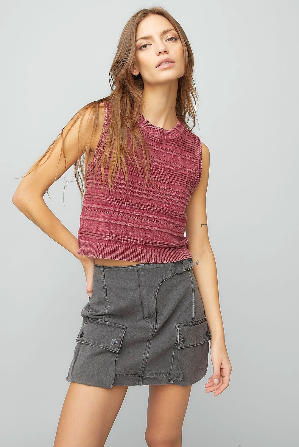 AMERICANINO - Polera Americanino Mujer Tejida Sin Mangas Rayas Casual