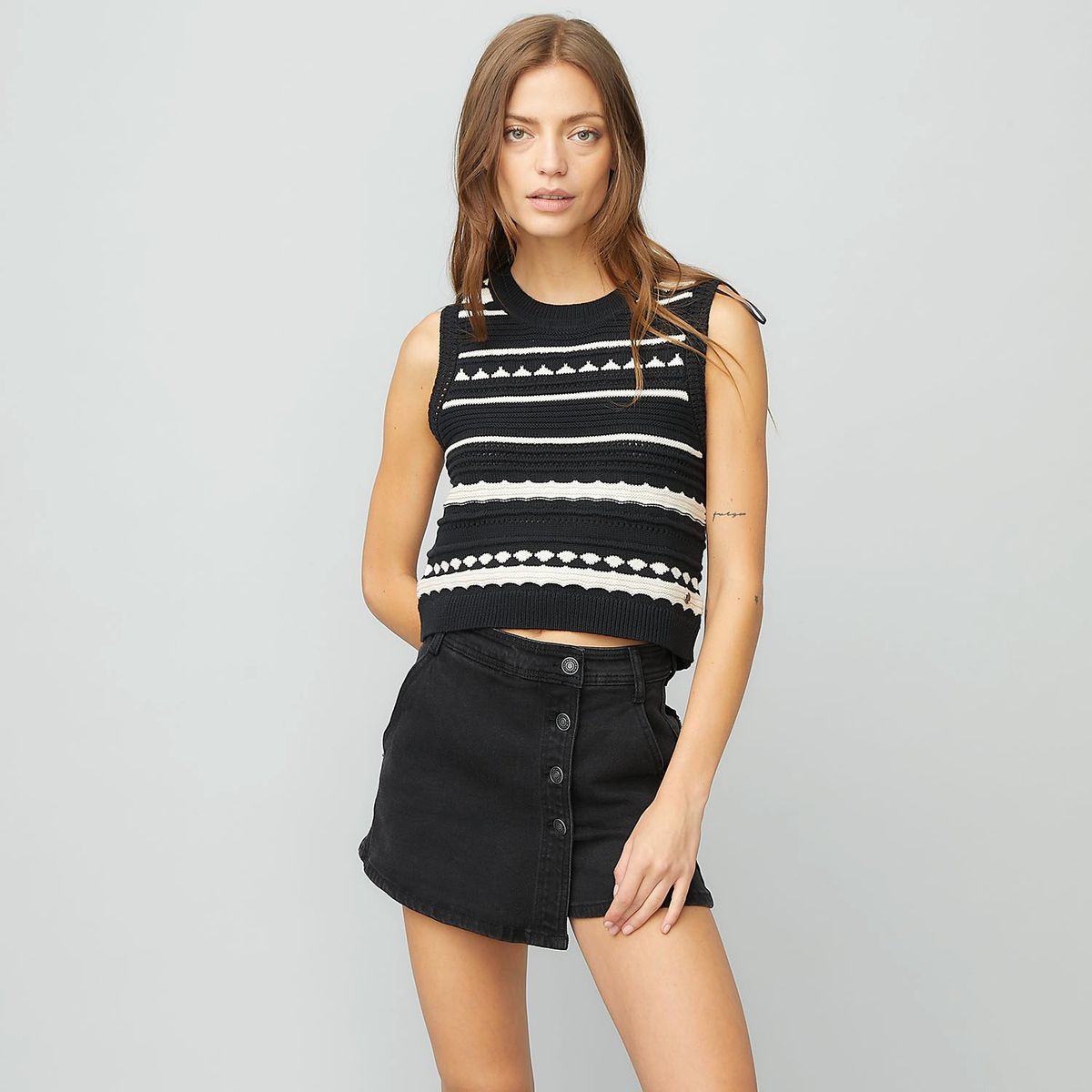 AMERICANINO - Polera Americanino Mujer Tejida Sin Mangas Rayas Casual