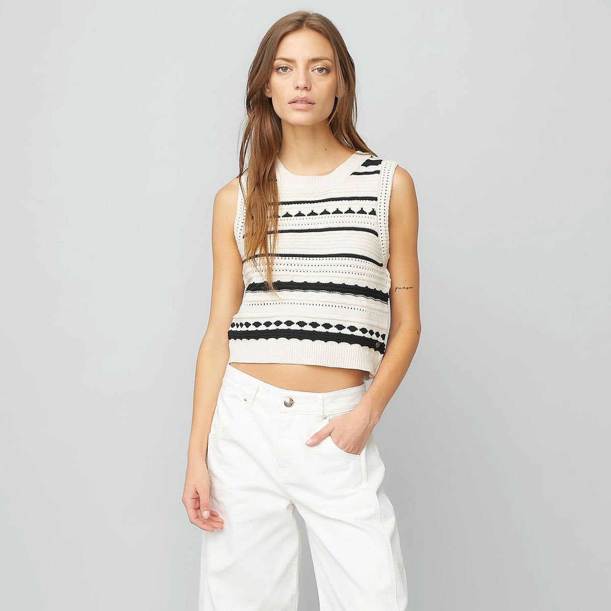 AMERICANINO - Polera Americanino Mujer Tejida Sin Mangas Rayas Casual