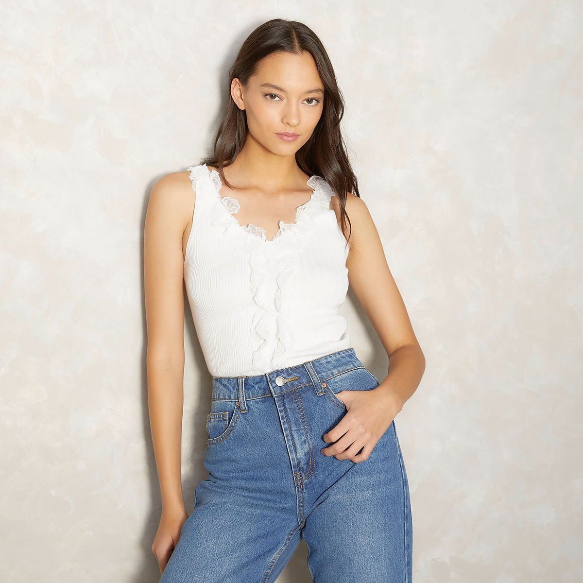 SYBILLA - Peto Sybilla Sin Mangas con Encaje Mujer Algodón