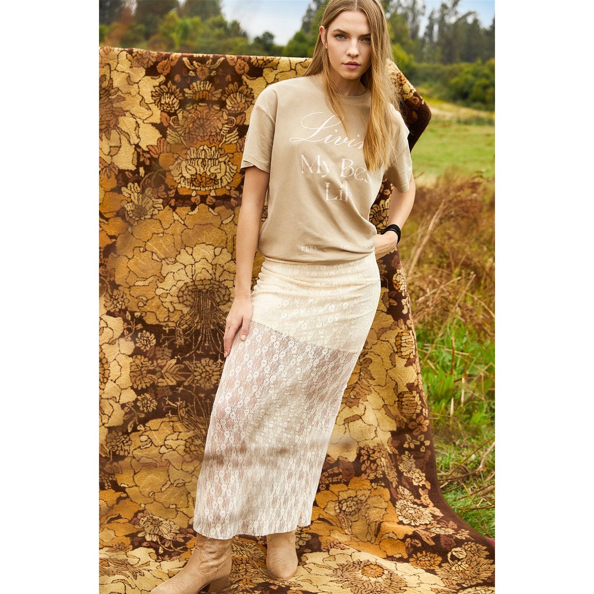 SYBILLA - Falda Maxi Mujer Sybilla Encaje Diseño Liso