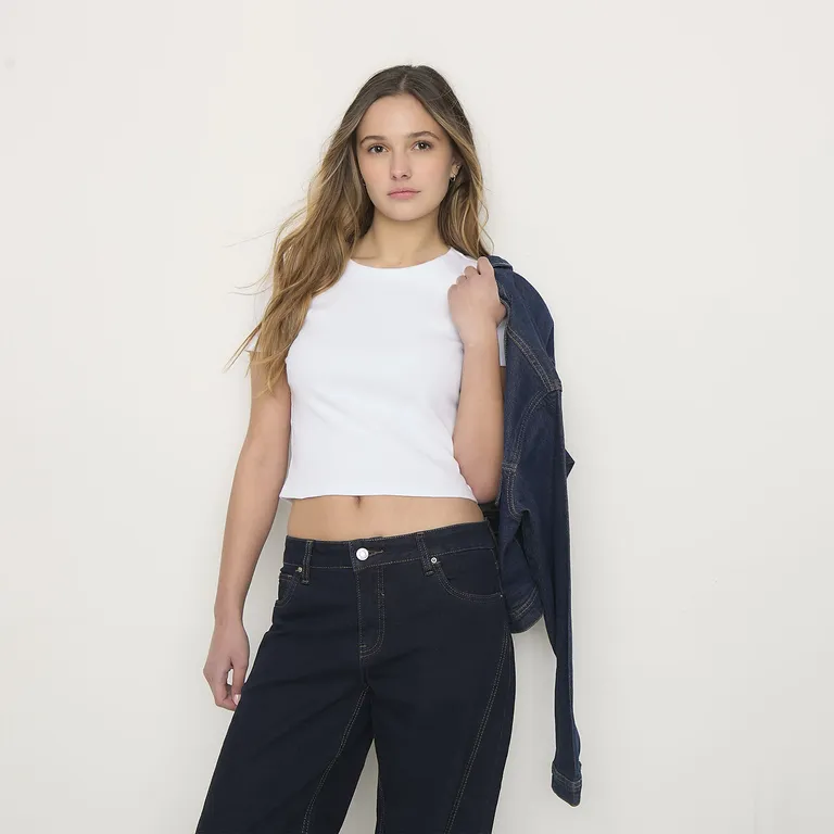 Polera Cropped Manga Corta Mujer