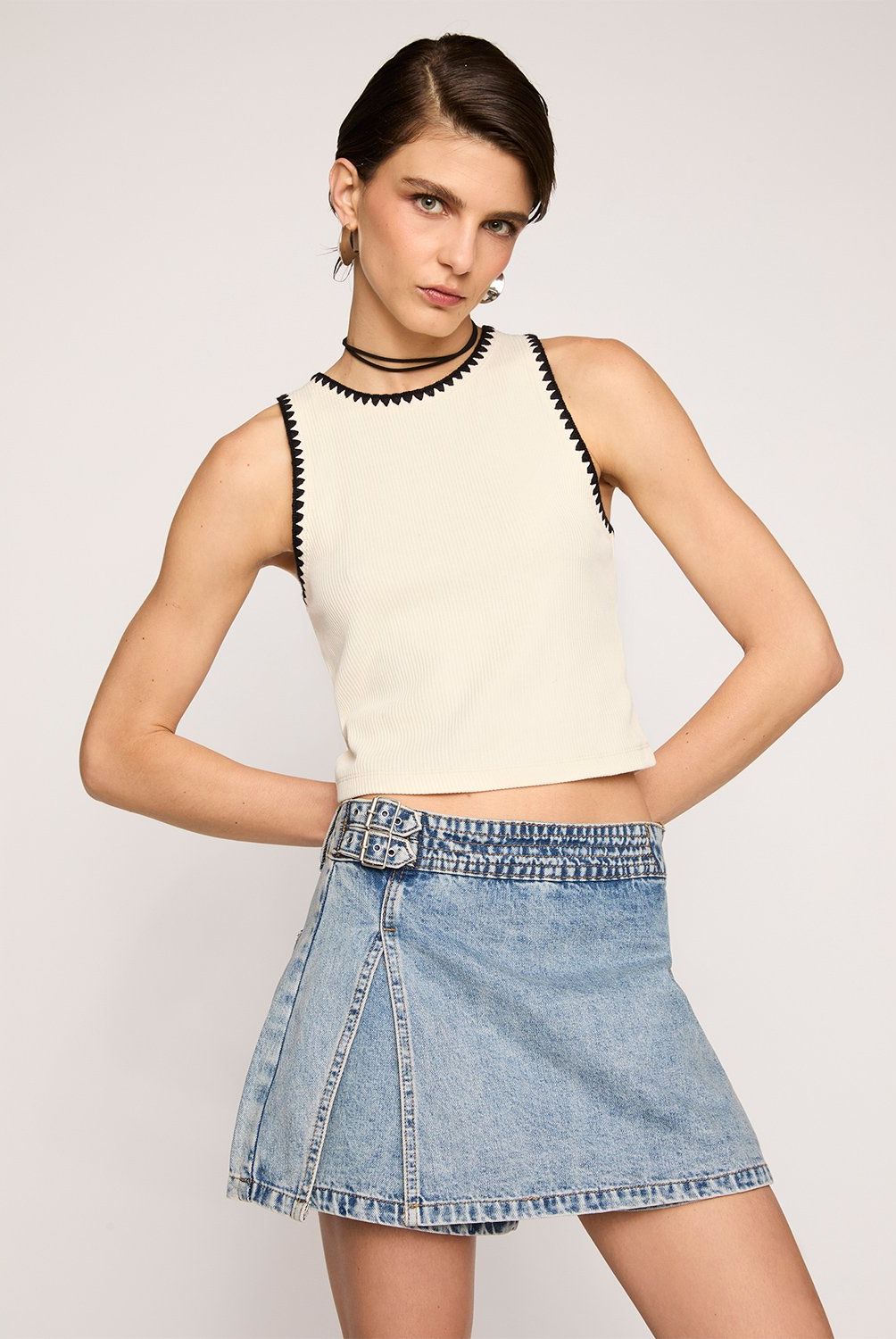 AMERICANINO - Falda Jeans Mujer Americanino Denim Tiro Alto Diseño Liso