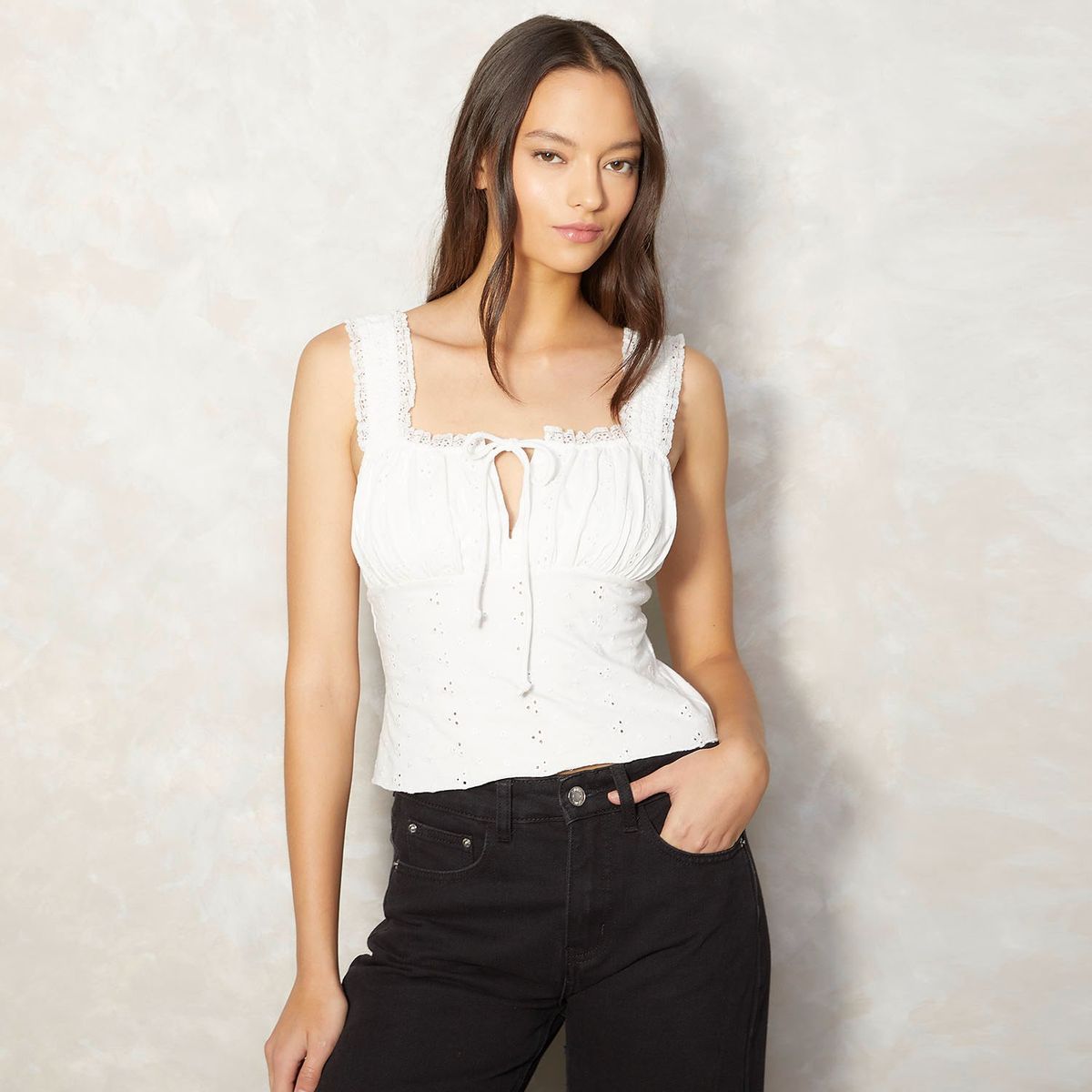 SYBILLA - Top Sybilla Mujer Casual Diseño Encaje Sin Mangas Blanco