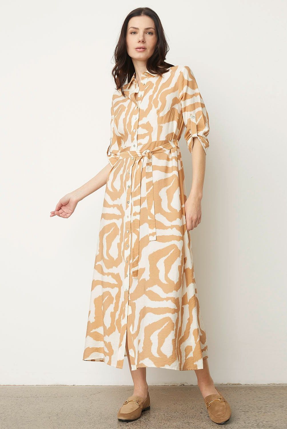 APOLOGY - Vestido Midi Mujer Apology Viscosa Estampado Animal Print Manga 3/4