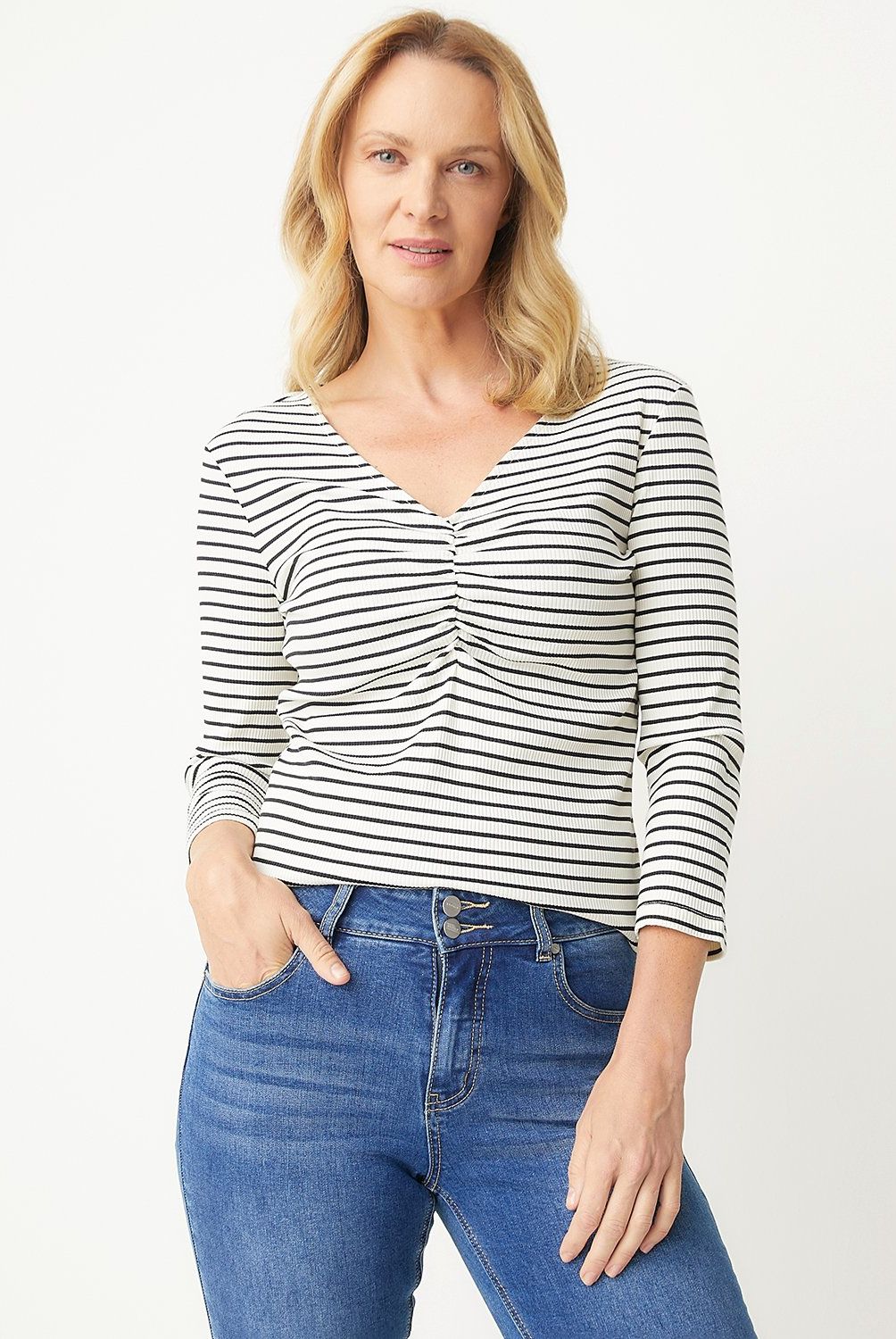 NEWPORT - Polera Newport Manga 3/4 Algodón Mujer Estilo Casual