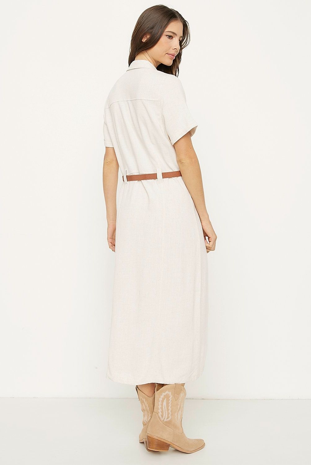 APOLOGY - Vestido Camisero Apology Mujer Manga Corta Casual Crudo
