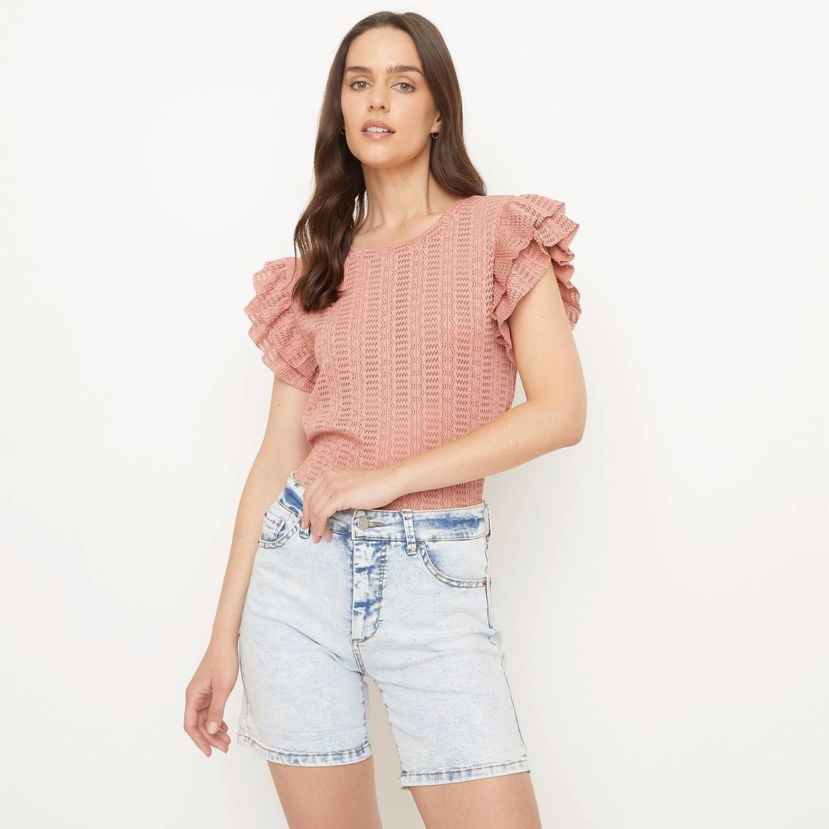 UNIVERSITY CLUB - Blusa Mujer University Club Manga Corta Casual con Volantes