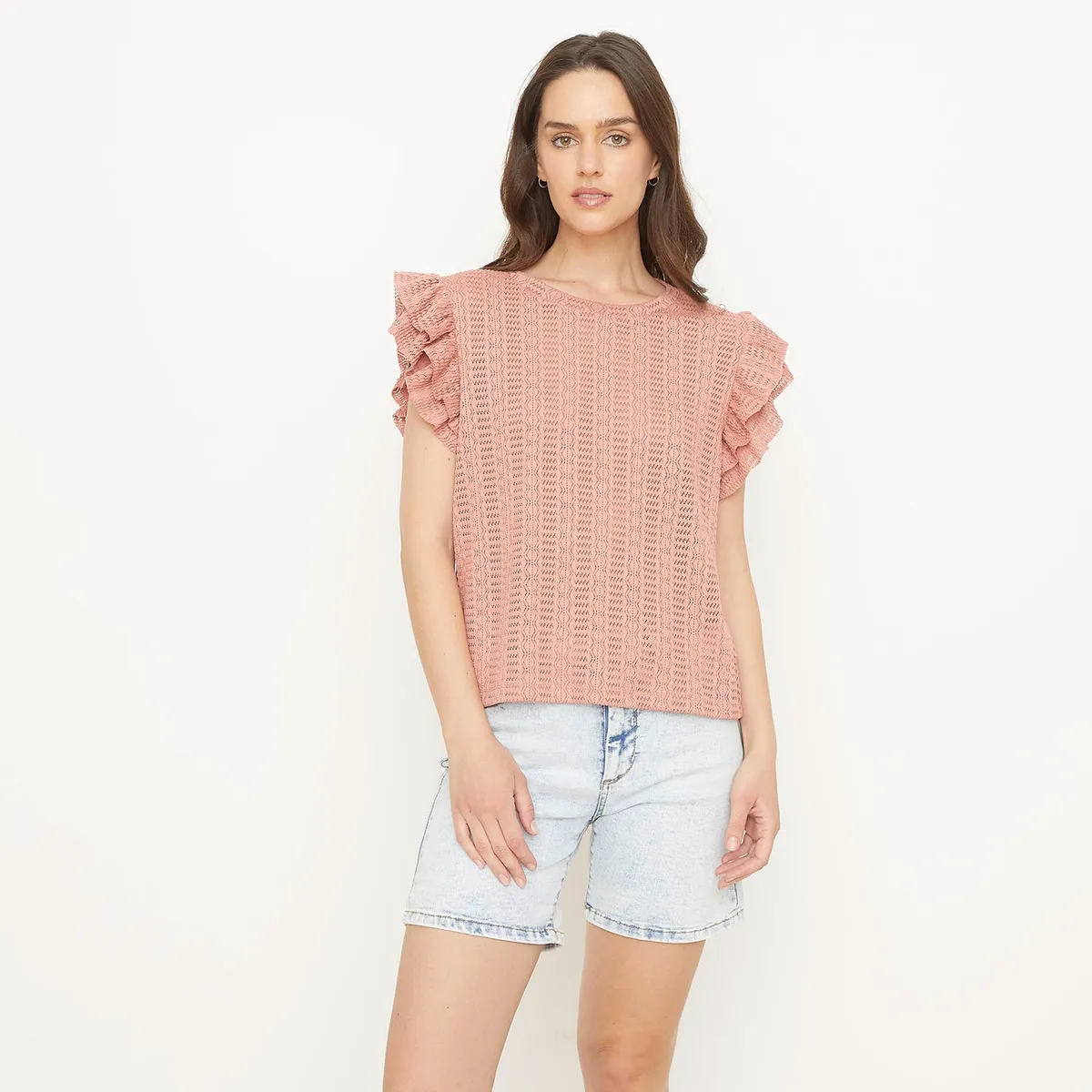 UNIVERSITY CLUB - Blusa Mujer University Club Manga Corta Casual con Volantes