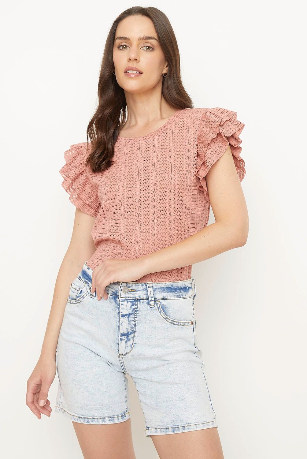 UNIVERSITY CLUB - Blusa Mujer University Club Manga Corta Casual con Volantes