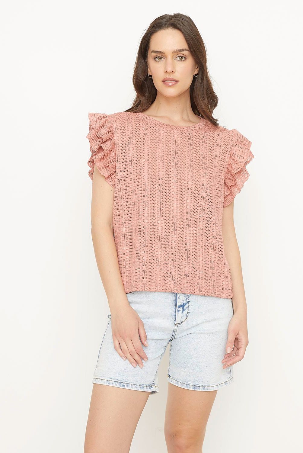 UNIVERSITY CLUB - Blusa Mujer University Club Manga Corta Casual con Volantes