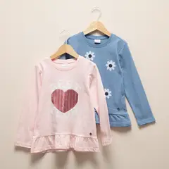 YAMP - Pack 2 Poleras Manga Larga Algodón Niña Estampadas