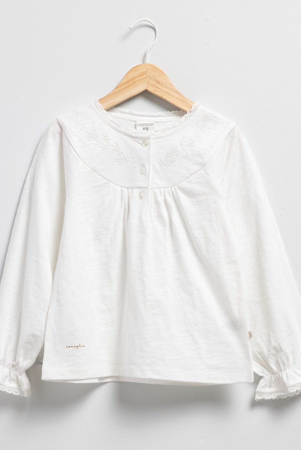 CONIGLIO - Polera Manga Larga Coniglio Niña Algodón Blanca