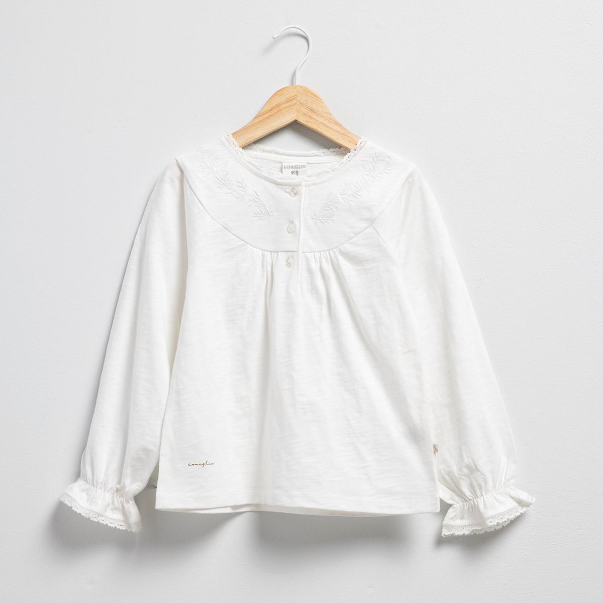 CONIGLIO - Polera Manga Larga Coniglio Niña Algodón Blanca