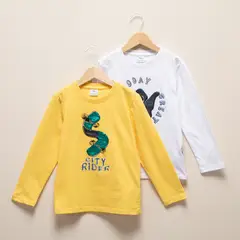 YAMP - Pack 2 Poleras Manga Larga Algodón Niño Estampadas