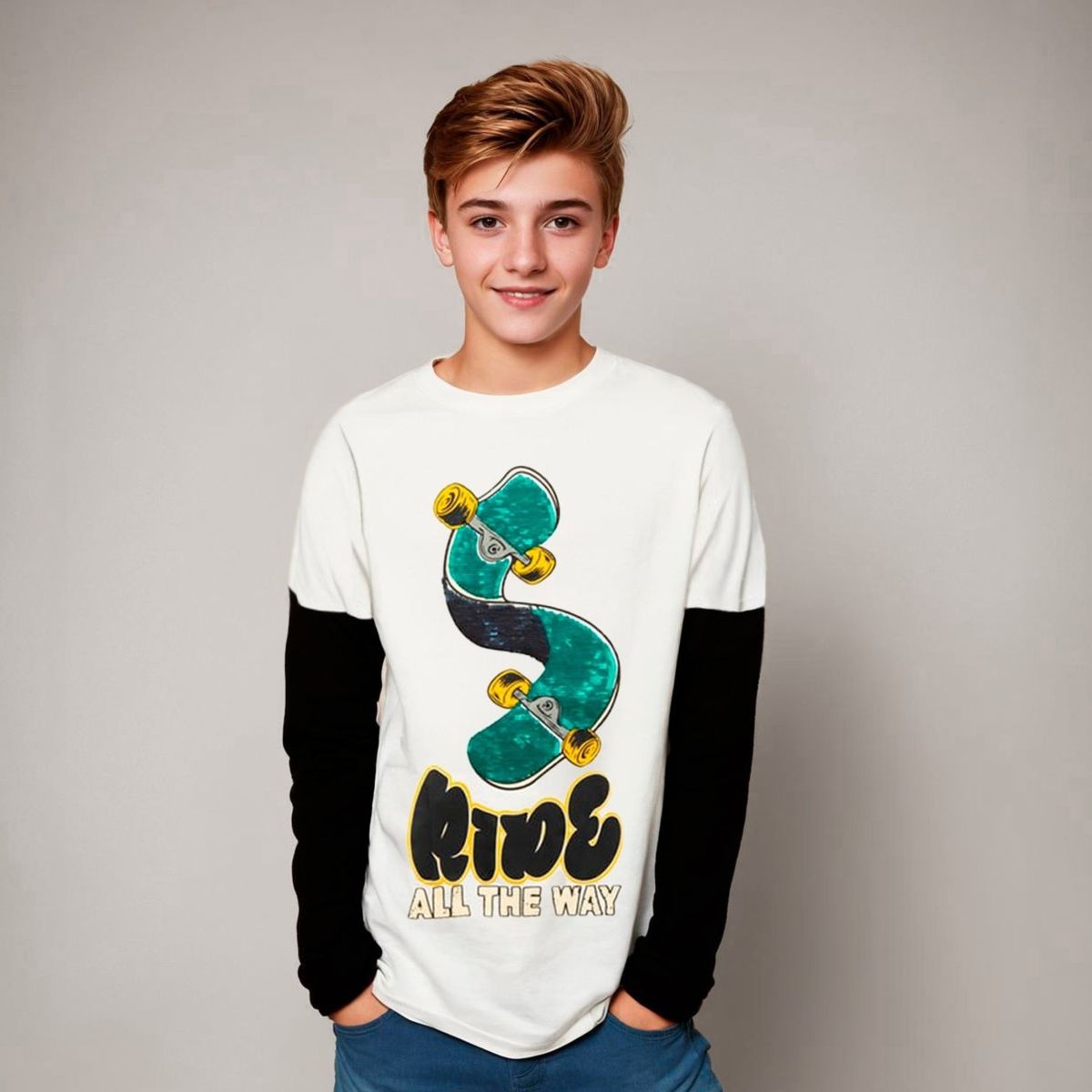 FEDERATION - Polera Manga Larga Federation Algodón Estampada Urbana Niño