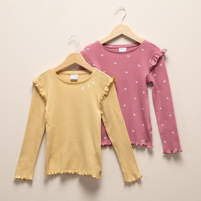 YAMP - Pack 2 Poleras Manga Larga Algodón Niña Yamp Estampadas Rib