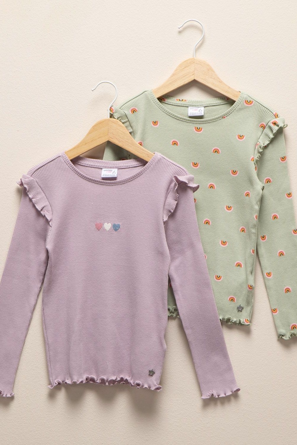 YAMP - Pack 2 Poleras Manga Larga Algodón Niña Yamp Estampadas Rib