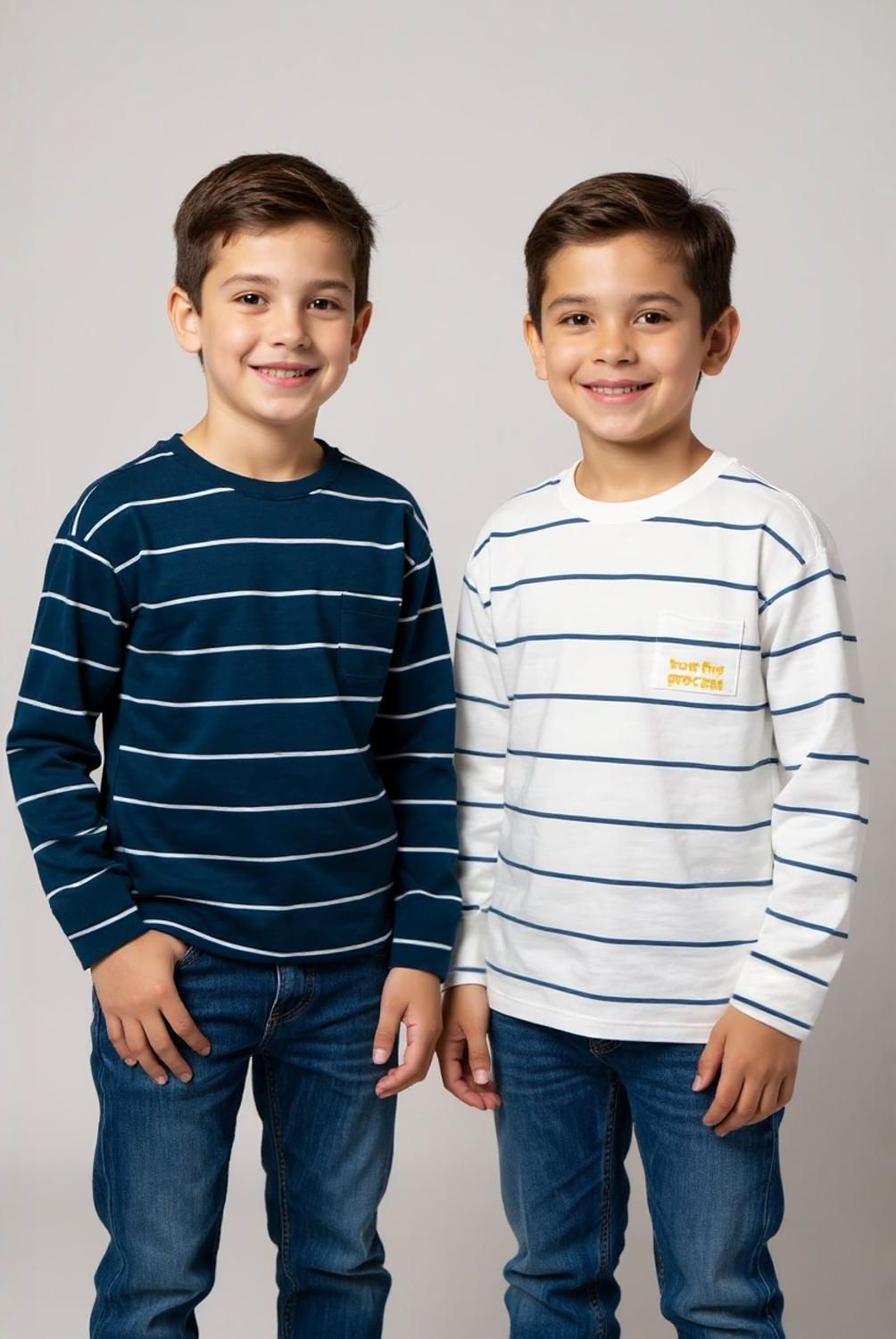 YAMP - Pack de 2 Poleras Algodón Niño Yamp Manga Larga Rayas