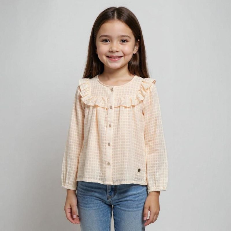 YAMP - Blusa Algodón Manga Larga Diseño Cuadros Niña Yamp