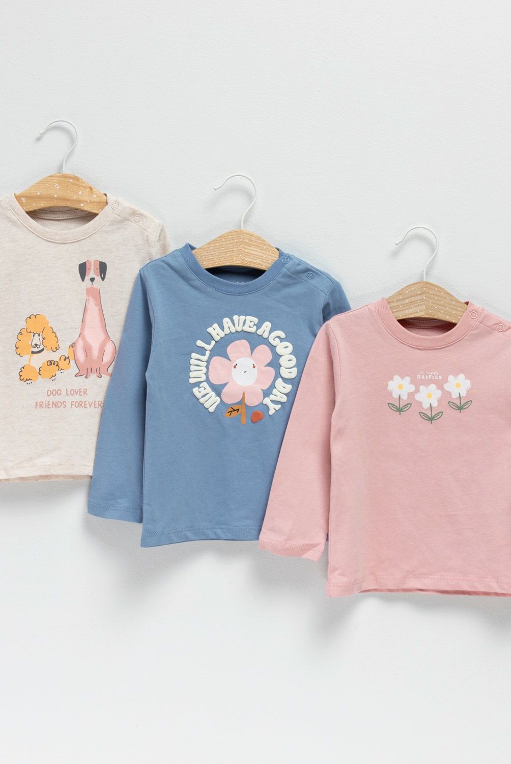 YAMP - Set de 3 Poleras Manga Larga Bebé Niña Yamp Algodón Estampadas