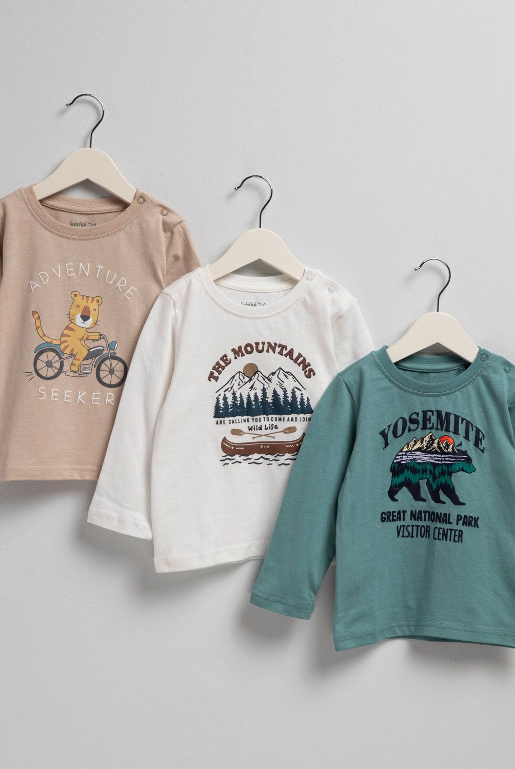 YAMP - Pack 3 Poleras Bebé Niño Yamp Manga Larga Algodón Estampadas