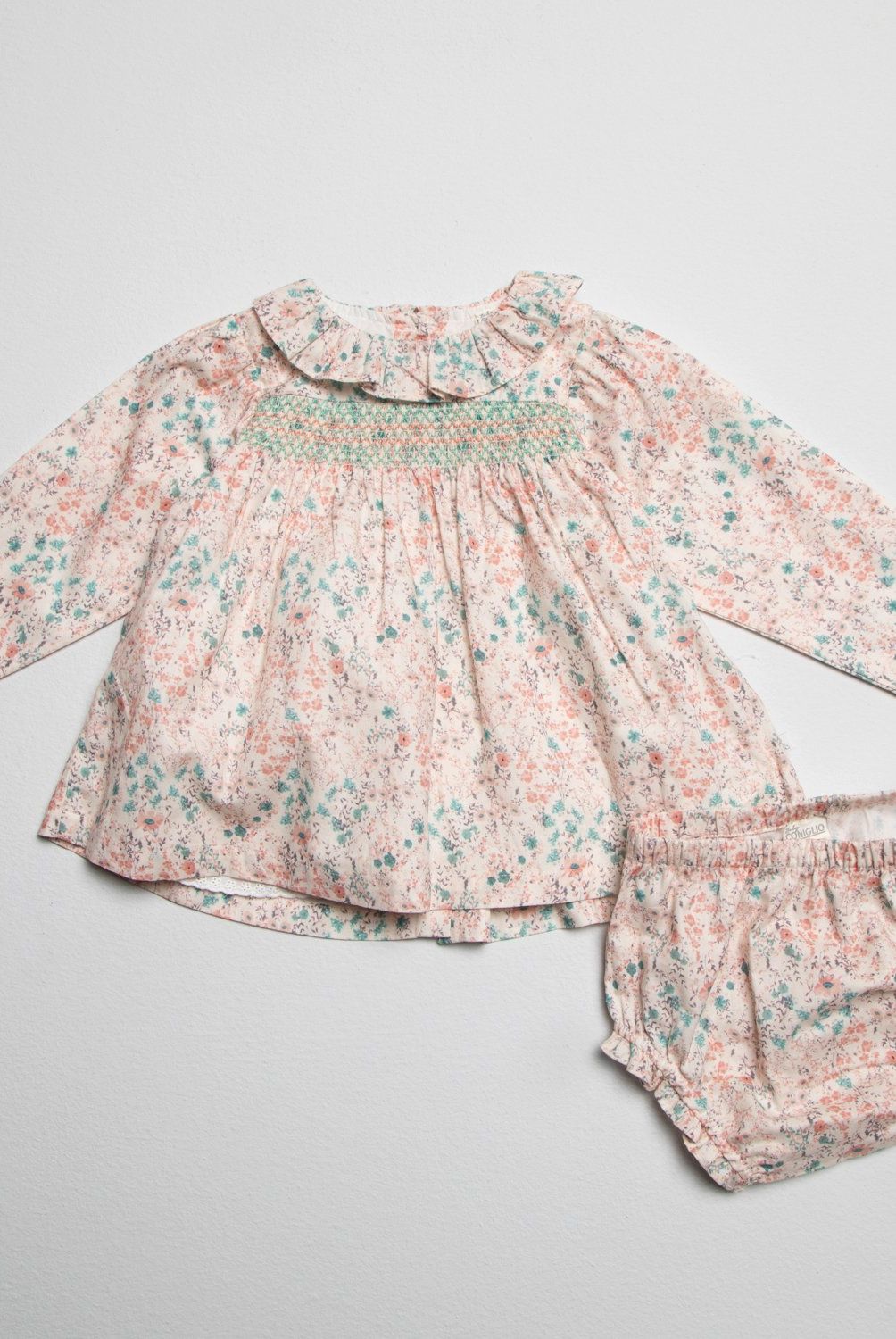 CONIGLIO - Vestido Coniglio Flores Manga Larga Bebé Niña con Calzón Algodón
