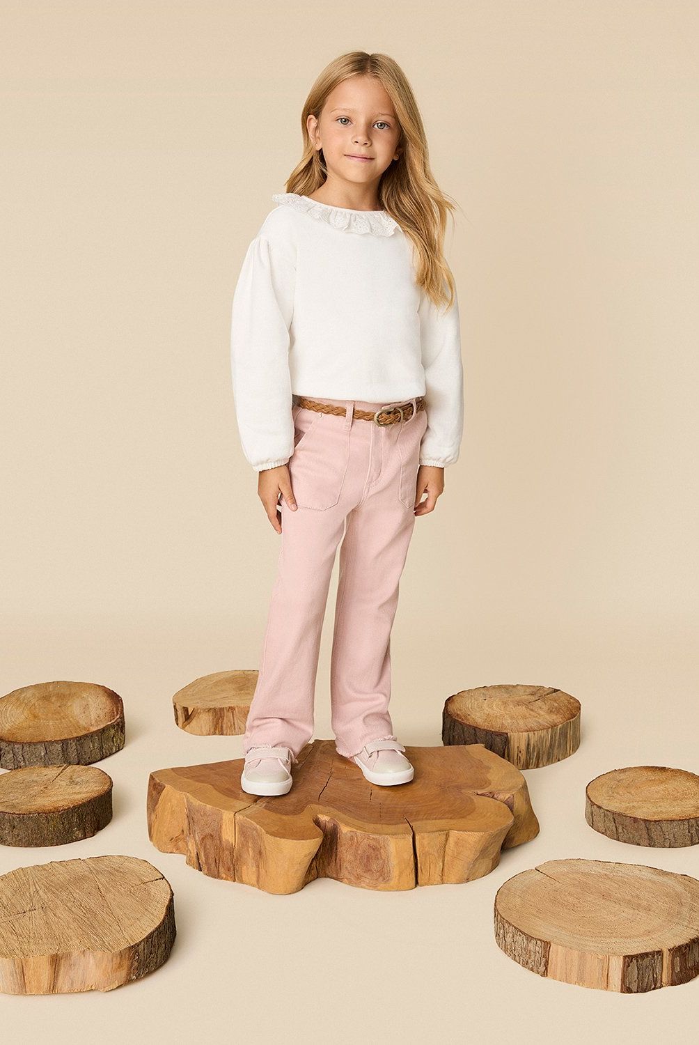 CONIGLIO - Pantalón Coniglio Casual Niña Tiro Alto Algodón Crudo