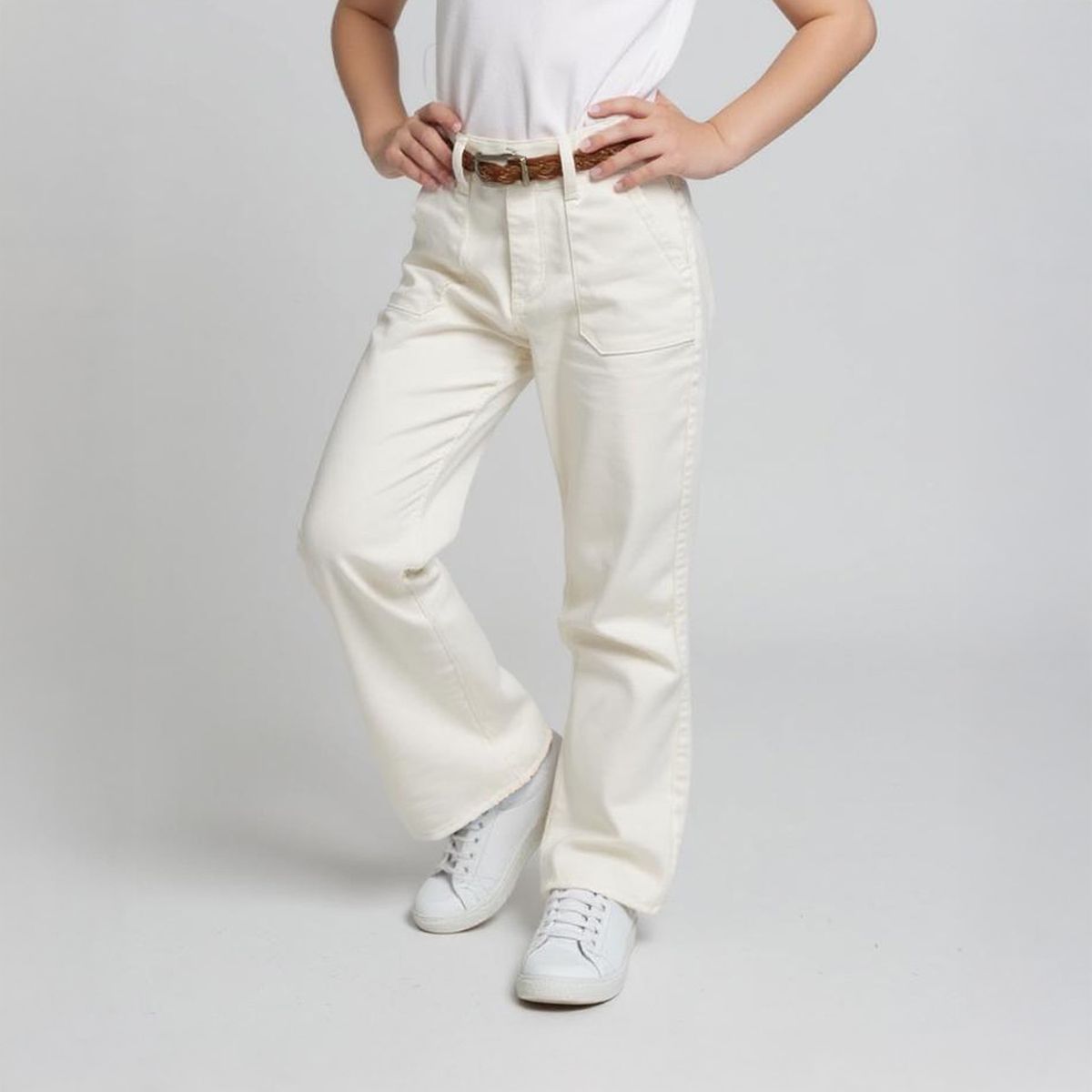 CONIGLIO - Pantalón Coniglio Casual Niña Tiro Alto Algodón Crudo