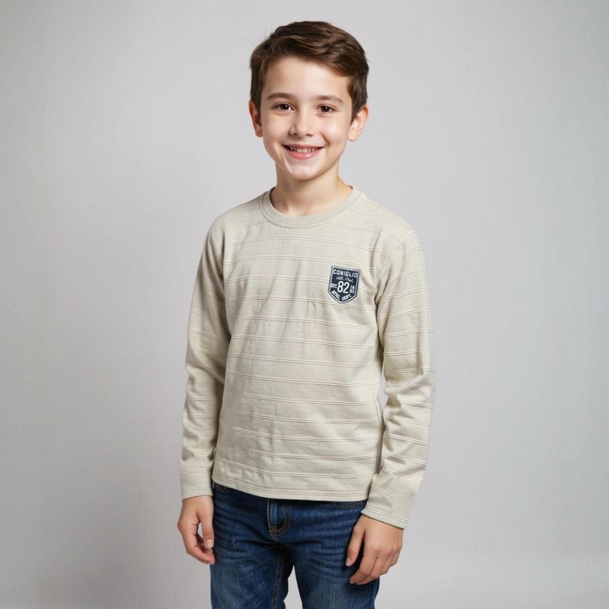 CONIGLIO - Polera Manga Larga Coniglio Algodón Niño Rayas Casual