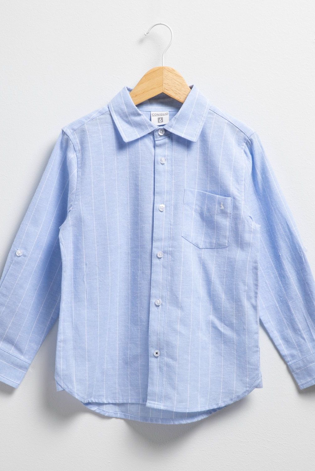 CONIGLIO - Camisa Coniglio Niño Manga Larga Algodón Lino Rayas