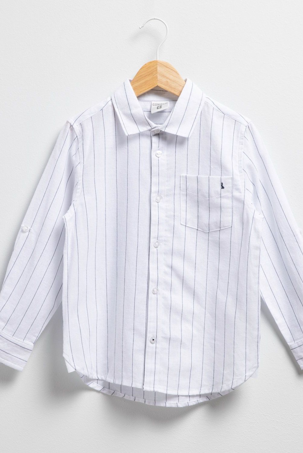 CONIGLIO - Camisa Coniglio Niño Manga Larga Algodón Lino Rayas