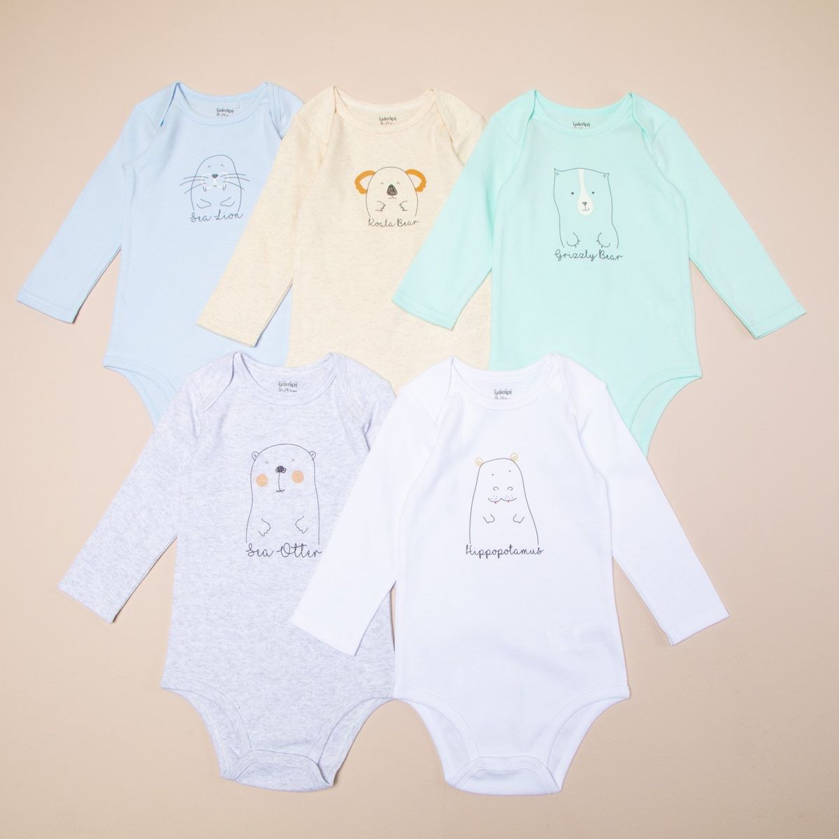 YAMP - Pack De 5 Bodys Yamp Algodón Manga Larga Bebé Niño
