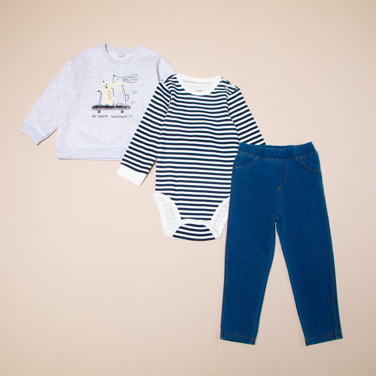 YAMP - Conjunto Yamp Bebé Niño Polerón Pantalón Y Body Algodón Rayas