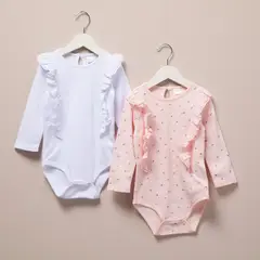 YAMP - Pack de 2 Bodys Manga Larga Algodón Bebé Niña con Volantes
