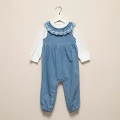 YAMP - Conjunto Jardinera Denim Y Body Manga Larga Bebé Niña
