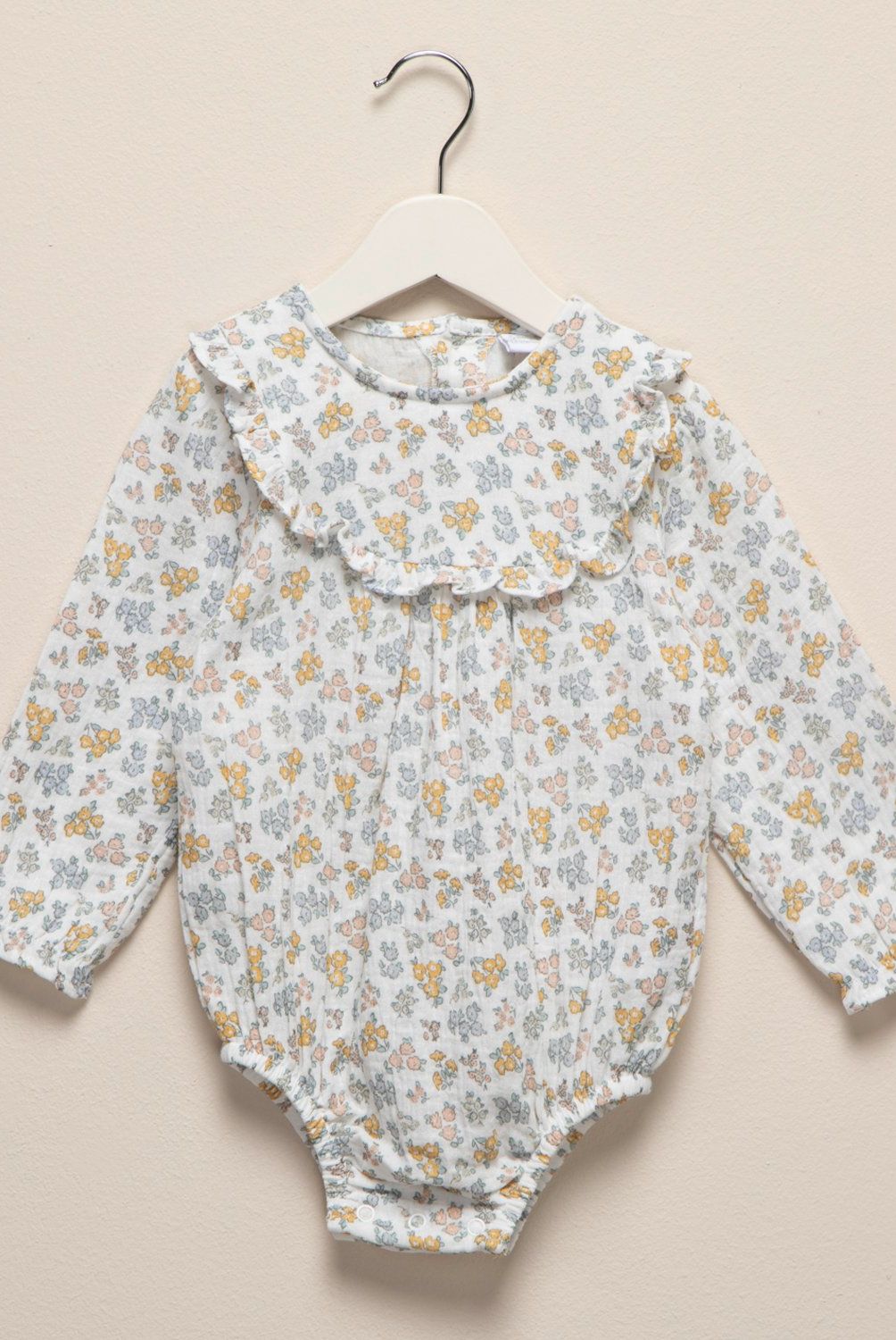 YAMP - Body Yamp Manga Larga con Cuello Bebé Niña Algodón Flores
