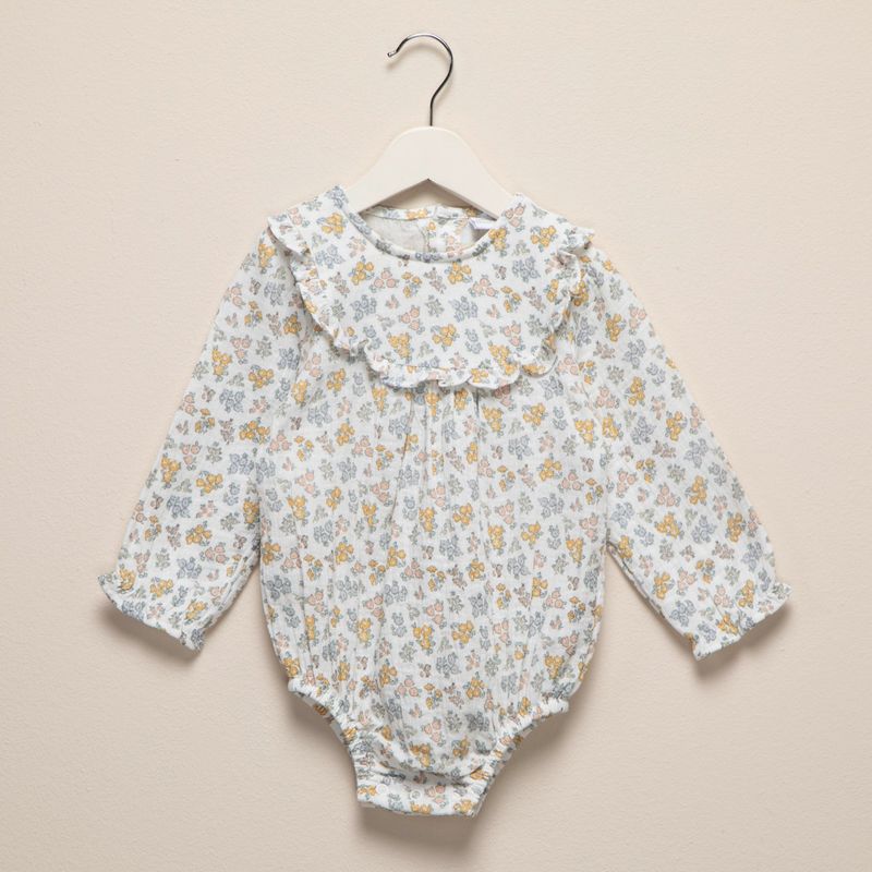 YAMP - Body Yamp Manga Larga con Cuello Bebé Niña Algodón Flores