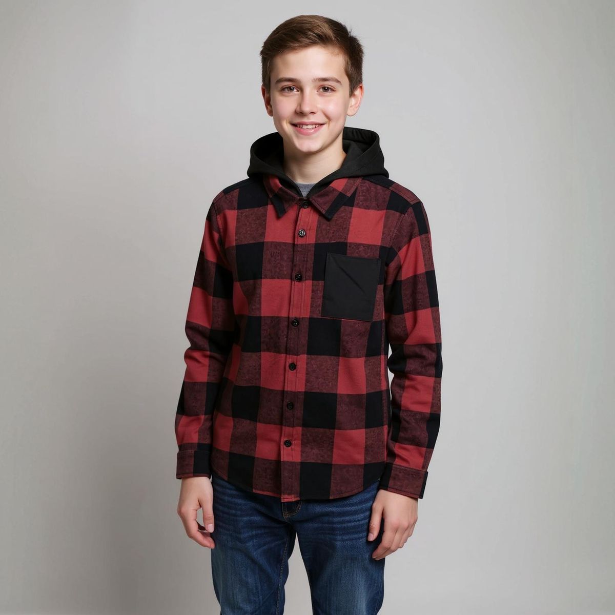 FEDERATION - Camisa Niño Federation Algodón Cuadros Manga Larga con Gorro
