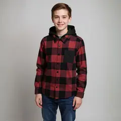 FEDERATION - Camisa Niño Algodón Cuadros Manga Larga con Gorro